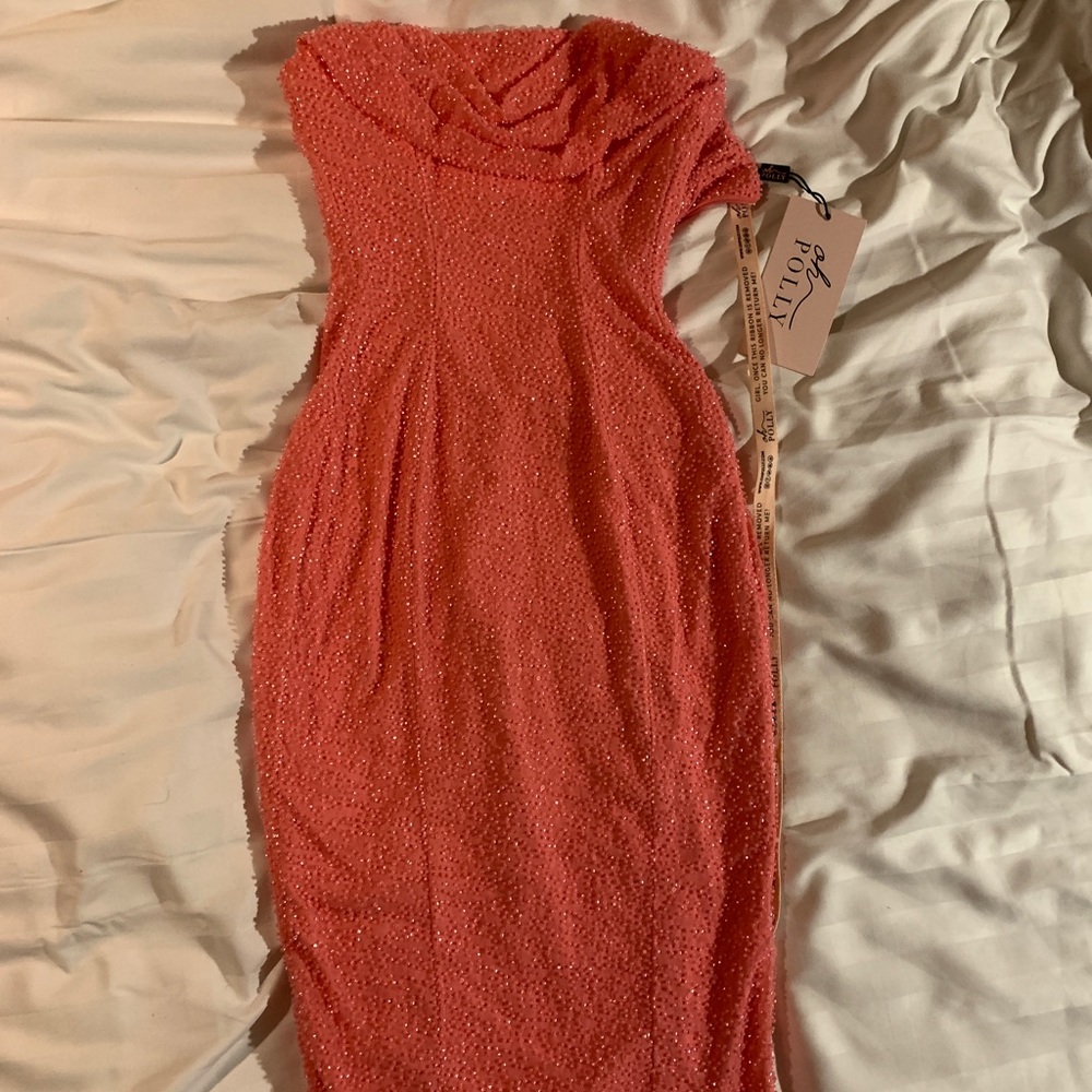 Hi u guys! I am selling Oh Polly’s Embellished Bandeau Cowl Neck Dress in Coral